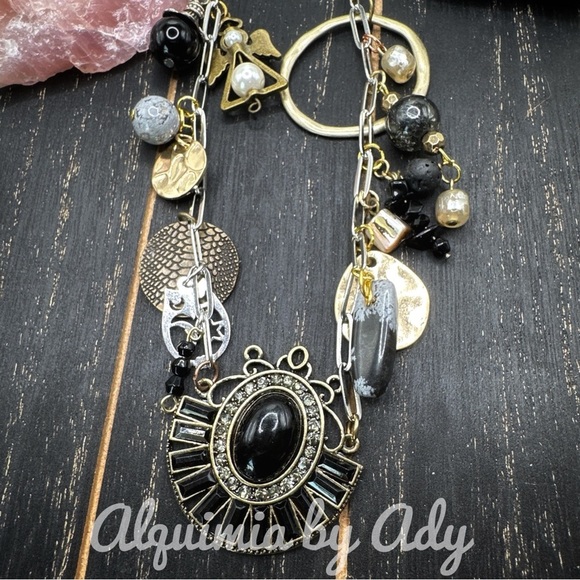Alquimia Black and Gold Necklace with Intricate Charms